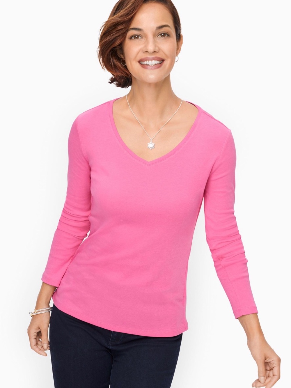 Talbots Pima Cotton V-Neck Tee Pink Size Large 100% Cotton